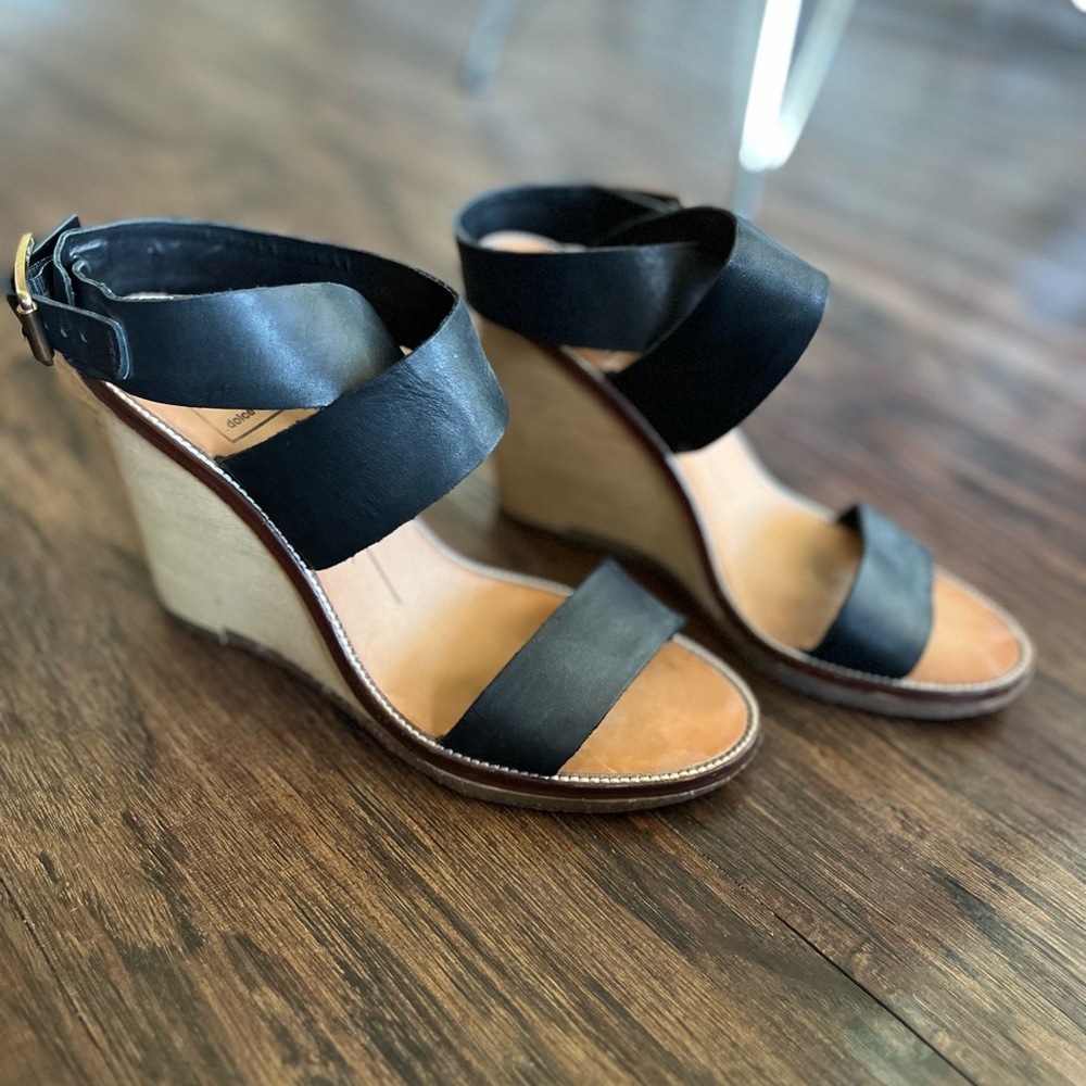 Dolce Vita black leather wedges